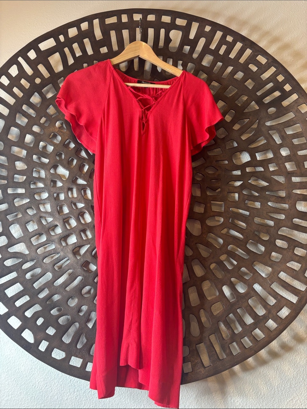 ❤️Madewell Red Flutter Sleeve Midi Dress XXS Lace-Up Slip On Casual Lightweigt❤️